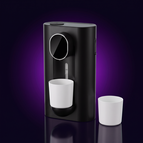 The Daily Swish automatic mouthwash dispenser in black with two magnetic cups